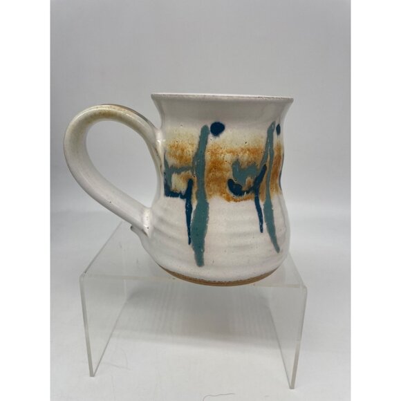Brenner Tollivor Studio Pottery Mug With Abstract Blue & Brown Glaze Design - Picture 1 of 7